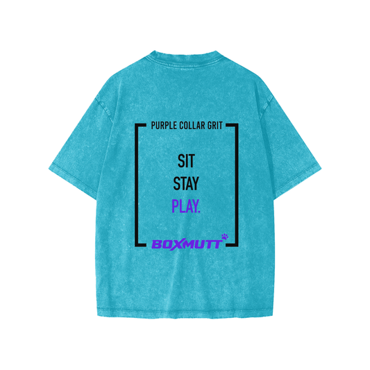 Kid's Heavyweight Oversized T-Shirt | Snow Washed BOXMUTT Sit Stay Play